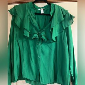 H&M Vibrant Green Ruffled Blouse